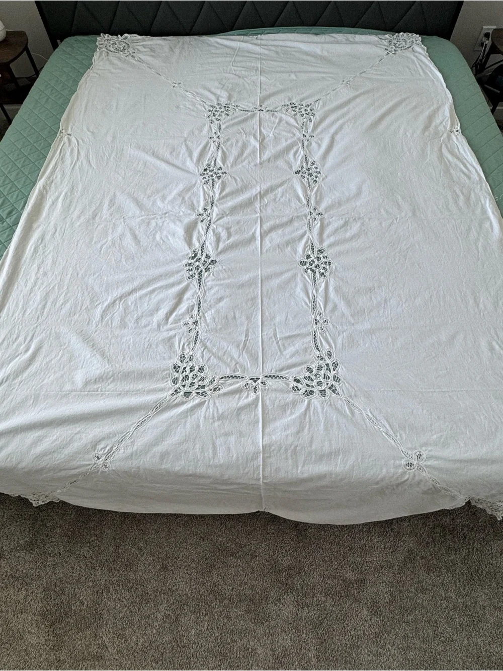 Vintage Cotton Lace Tablecloth Heirloom Cottagecore Farmhouse Large Ivory 63x97